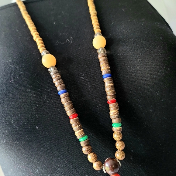 Vintage Wooden and Beaded Necklace 16" - Picture 4 of 8